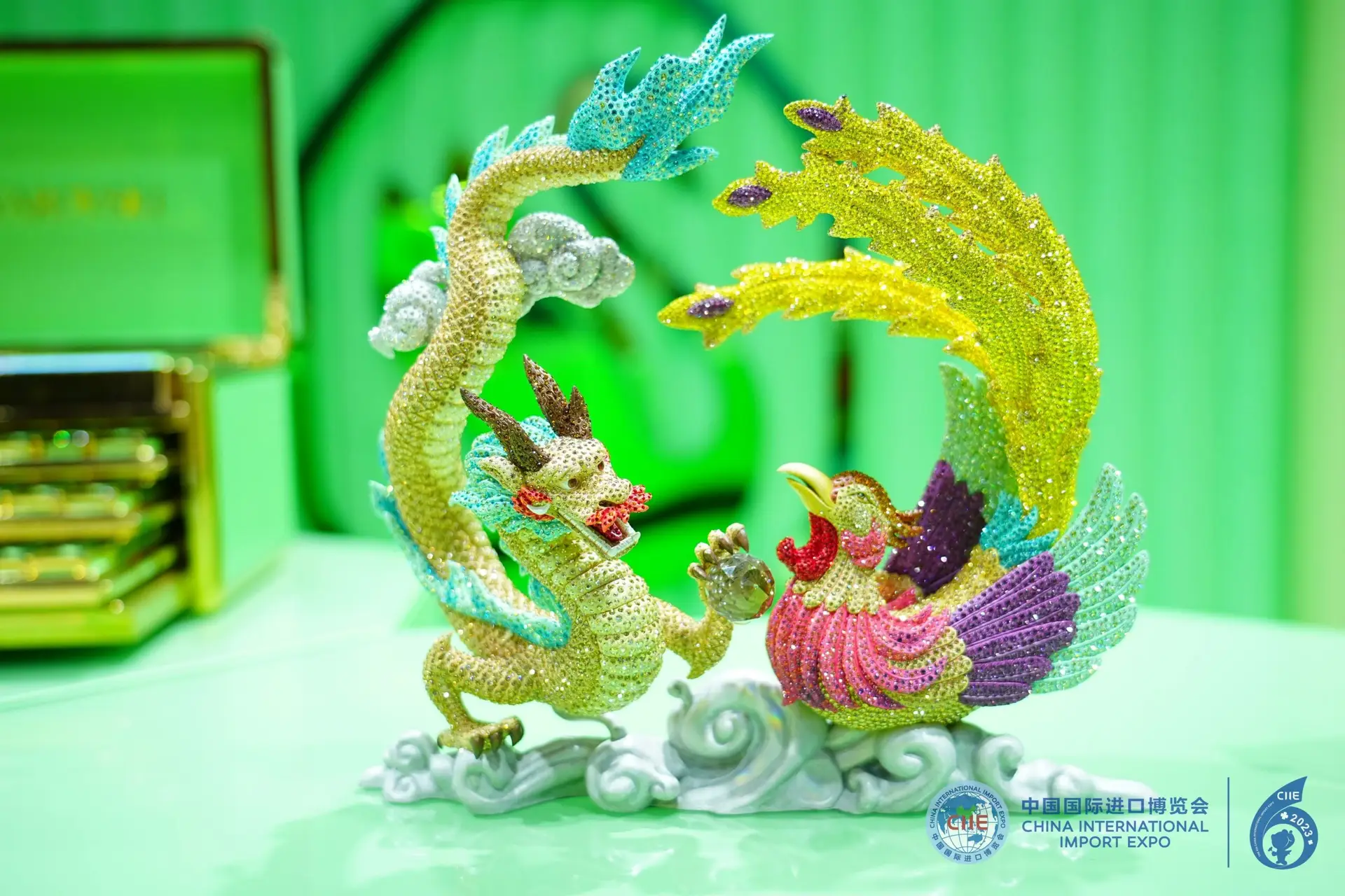 Austrian brand Swarovski showcased its Mesmera and Celebrate Wonder series, including the eye-catching Crystal Myriad Dragon and Phoenix collectible for the 2024 Chinese New Year. Each piece of the decoration, adorned with approximately 30,500 Swarovski crystals, has taken craftsmen 308 hours to complete.